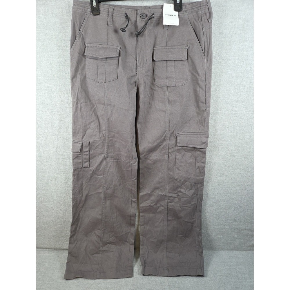Forever 21 Women's XL Cargo Pants Wide Leg Flap Pockets High Rise Gray Gorp NEW